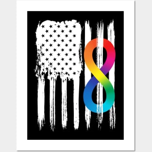 Rainbow Infinity Symbol With American Flag Posters and Art